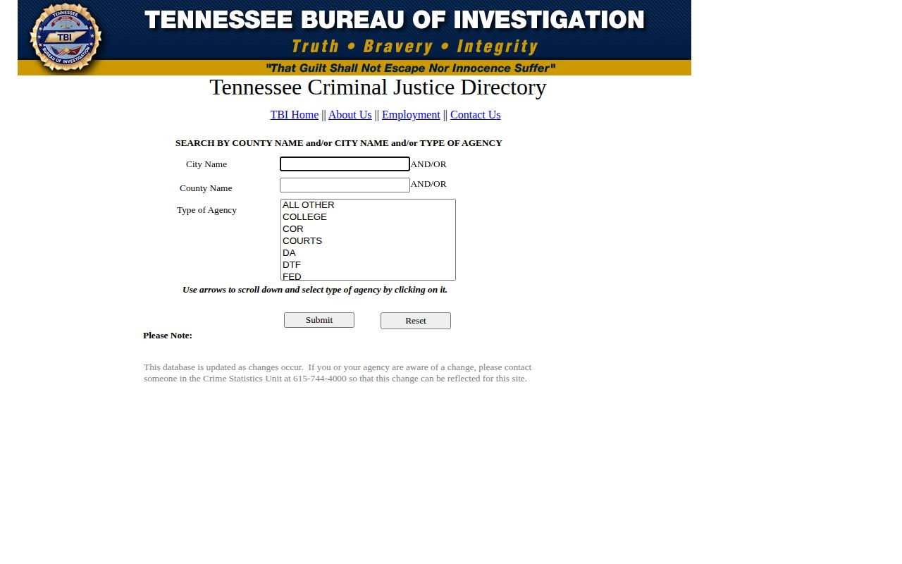 TBI directory cross-check for Chester County Sheriff arrest contact