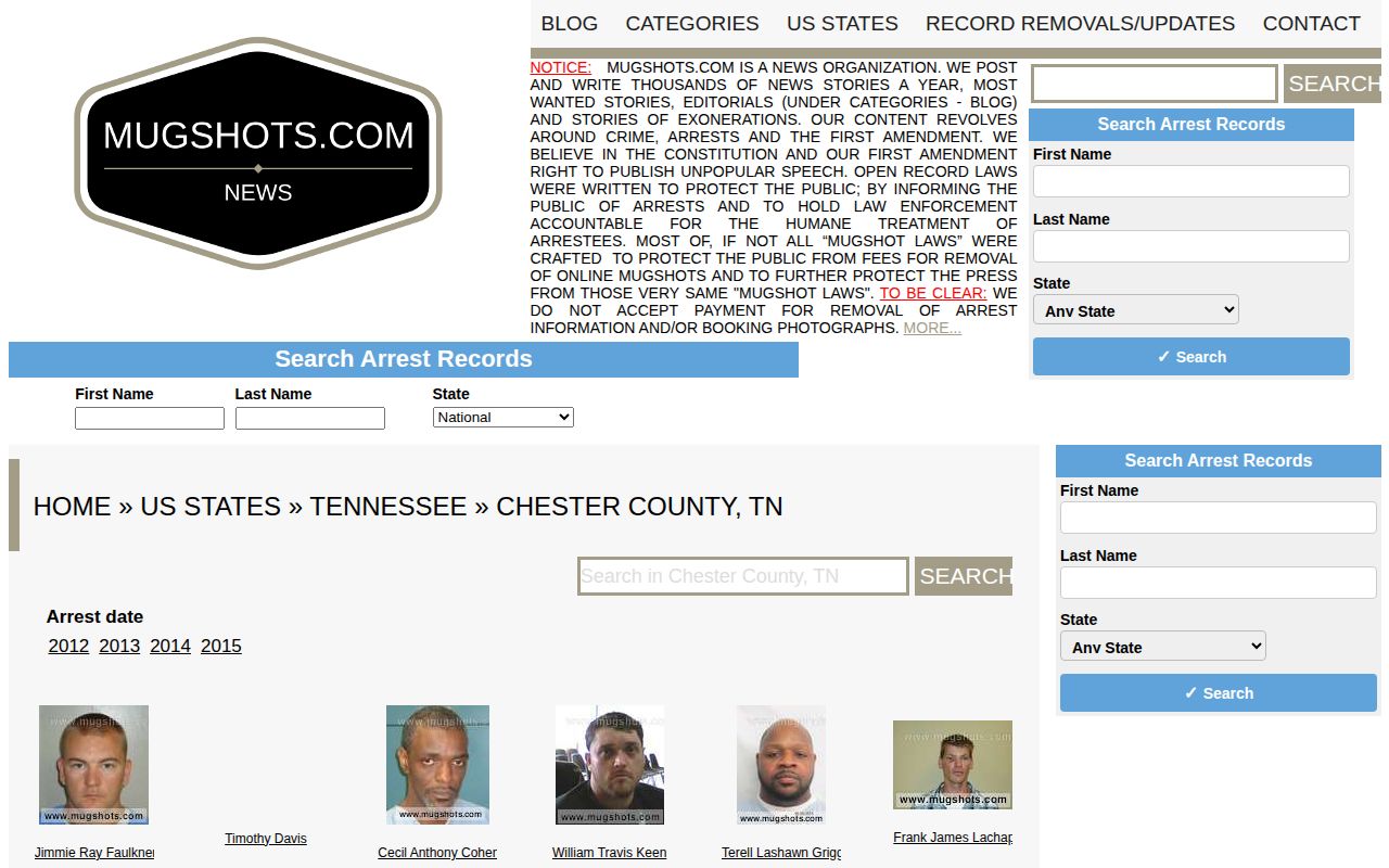 Unofficial Chester County arrest archive that is not a current roster